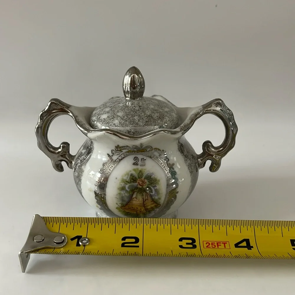 Vintage Enesco Japan 25th Wedding Anniversary Sugar Bowl & Creamer Set, 1950’s